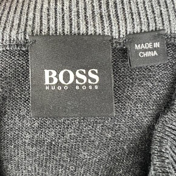 HUGO BOSS Dark Gray Slim Fit Extra Fine Merino Wool Pullover Knit Sweater Size M - Picture 5 of 7